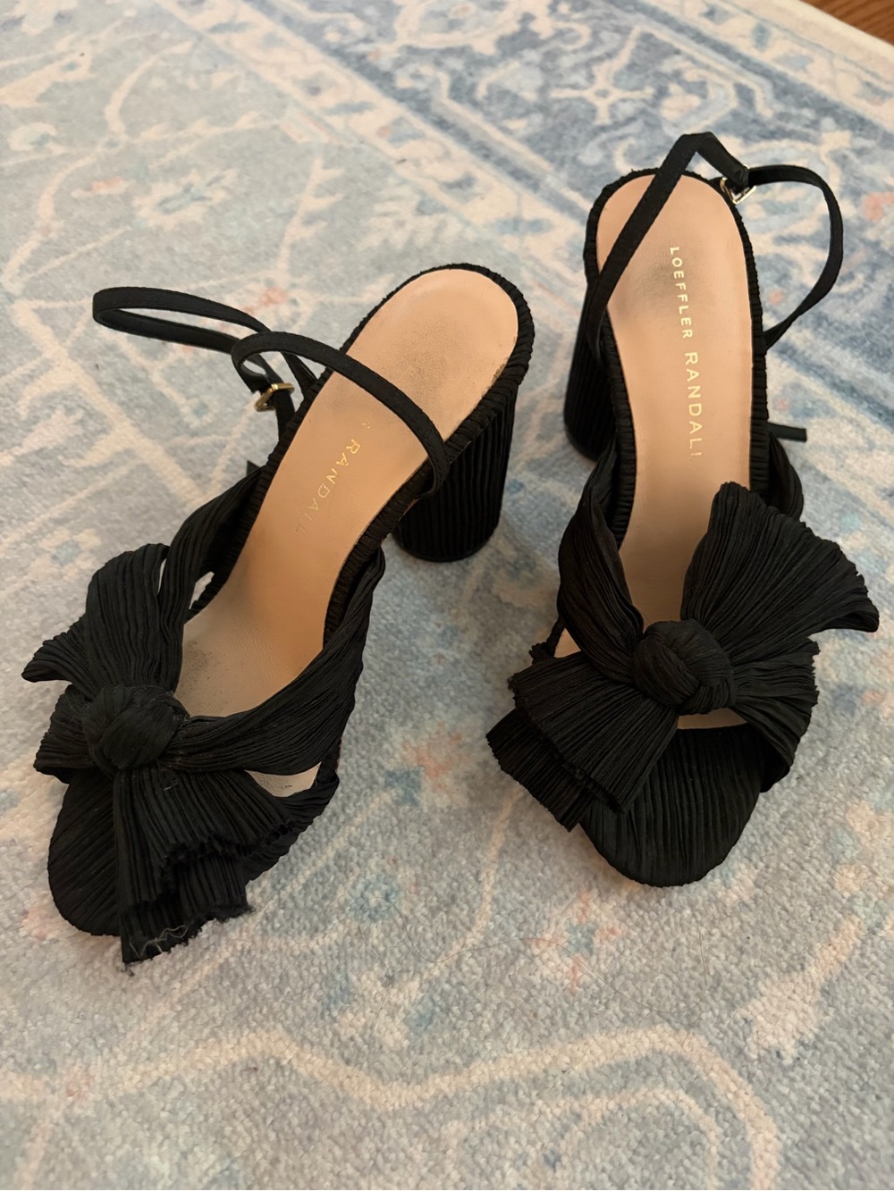 Loeffler Randall Black Pleated Bow Block Heels - Picture 1 of 1
